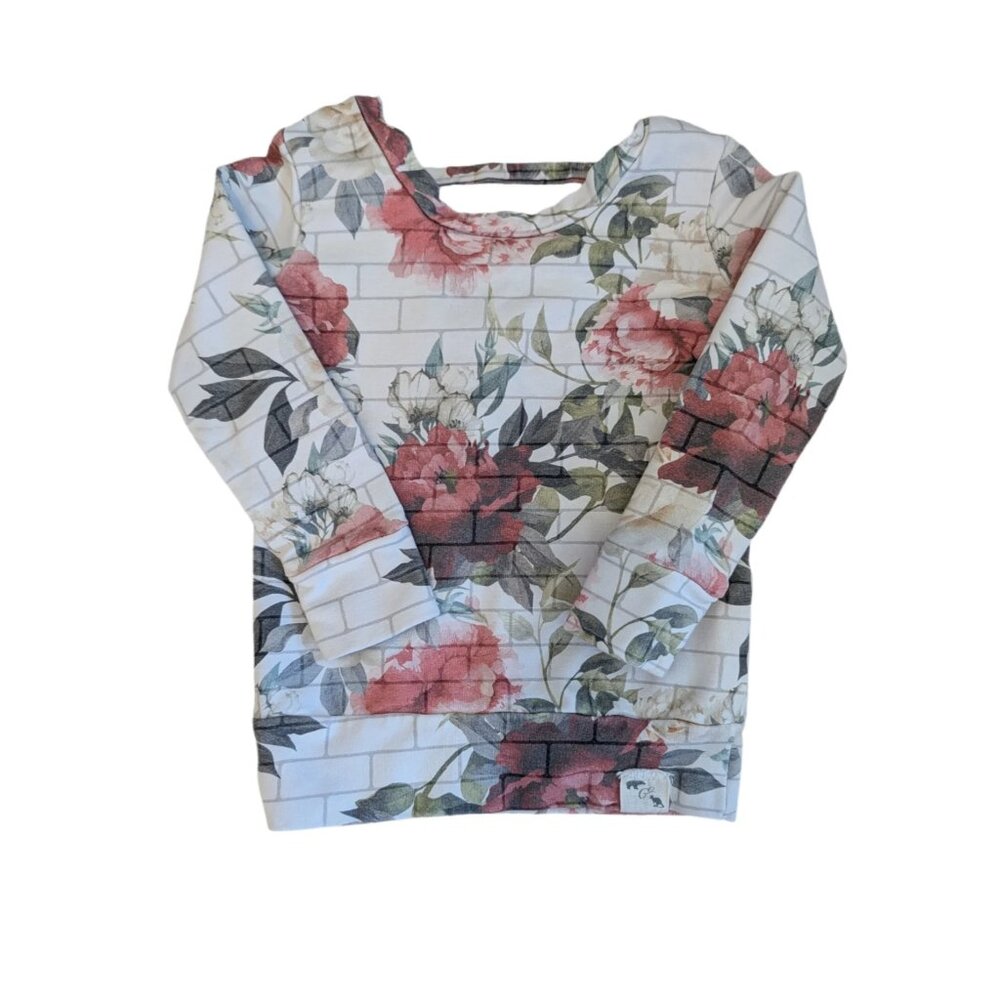 Bear & Roo Rose Striped Crewneck Sweter with Back Cut Out | 3T